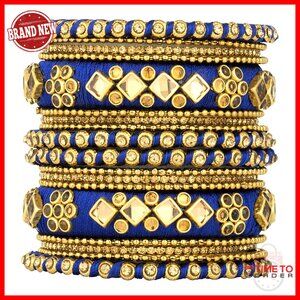 Silk Thread Bangle Set Faux Stone Studded Indian Wedding Festive Jewelry